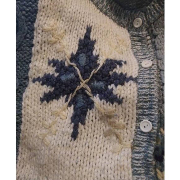 Vintage Classic Elements Blue Patchwork Pattern Grandma Knit Cardigan Sz Medium - Picture 4 of 8